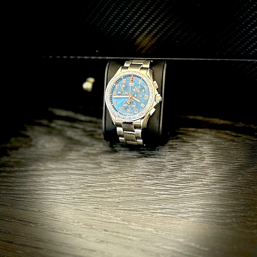 Victorinox Silver and Blue Luxury Sports Watch